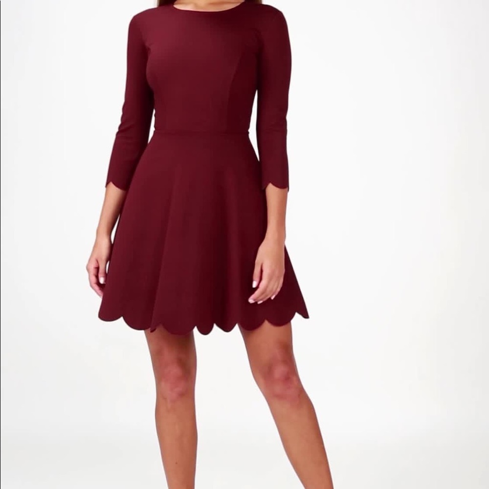 Lulu’s Maroon Scallop Skater Dress
